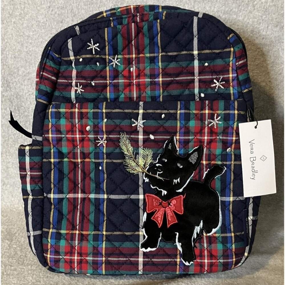 NEW Vera Bradley Scottie Dog Small Backpack Tartan Quilted Plaid Christmas